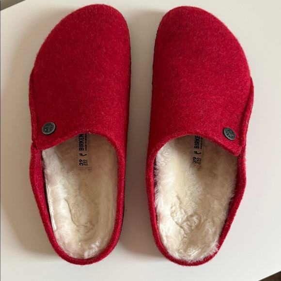 Birkenstock Zermatt Wool Felt Red Clogs Shearling Lined Slippers 39/250/8-8.5 - Picture 7 of 13